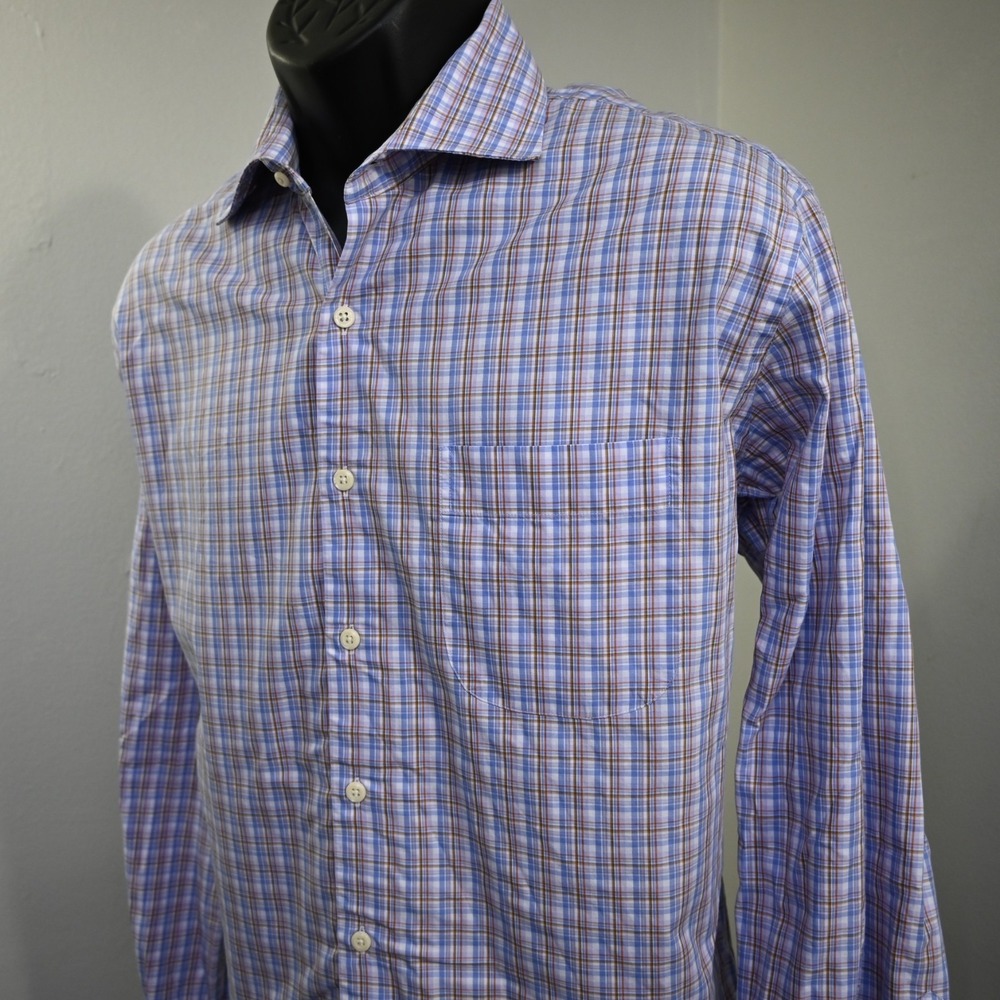 Peter Millar Dress Shirt Plaid Long Sleeve‎ Button Up Mens Size LArge